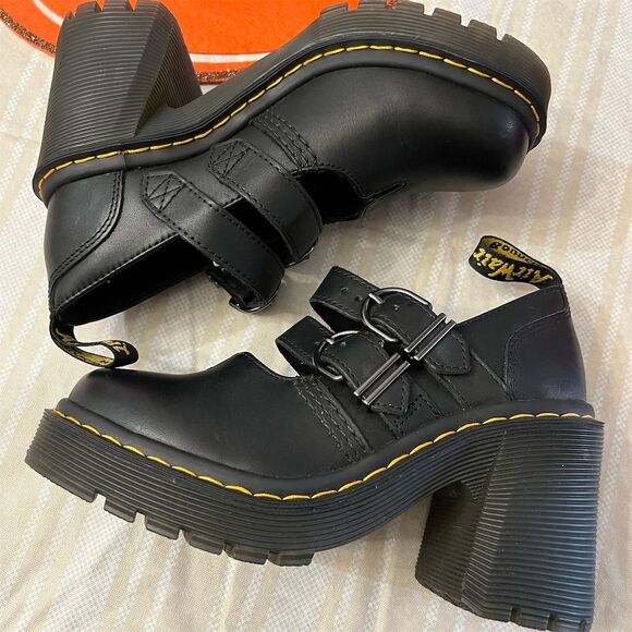 Dr. Martens Eviee Women's Black Platform Heeled Mary Jane Shoes Size 5 - Picture 1 of 7